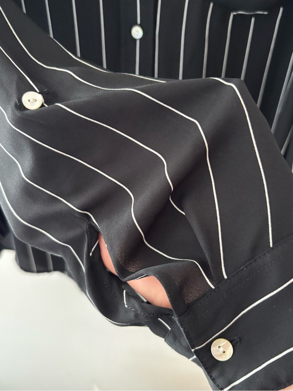 Nanette Lepore Black Pinstripe Button-Down Blouse - Picture 5 of 6